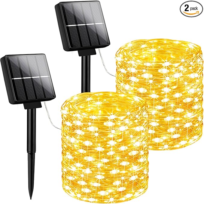 Brightever Solar String Lights, 2-Pack Total 80FT 200LED Solar Fairy Lights with 8 Lighting Modes, Solar Lights Outdoor Waterproof for Patio Christmas Wedding Party Tree Yard Decoration (Warm White)