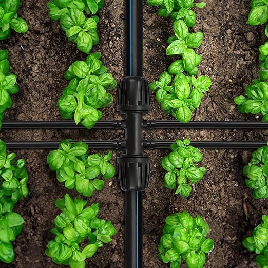 Copadri 12 Pcs 1/2 inch to 1/4 inch Drip Irrigation Tubing Fittings, 1/2" Drip Tubing (1/2" ID x 0.65" OD) to 4 Way 1/4" Irrigation Tubing Locked Barbed Reducing Tee Connectors for Garden Systems