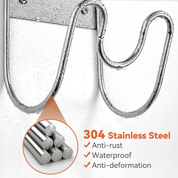 Stainless Steel Garden Hose Holder - Extra Large Heavy Duty Silver SS304 Wall Mounted Hanger for Water Hose, Extension Cords, Vacuum Lines, Anti-Rust