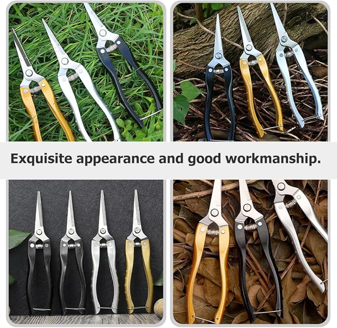 2pcs Garden Pruning Shears and Plant Clippers for Fruit Trees, Vegetable and Flower Trimming, Stainless Steel Blades with Straight Heads, Large Black Gardening Hand Tools for Fruit