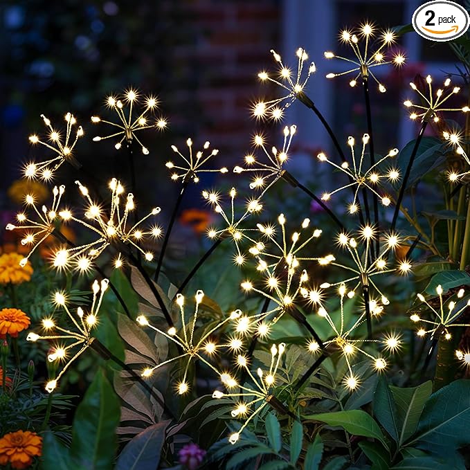 Solar Garden Lights Outdoor, Solar Garden Decor, Solar Fairy Lights, Gardening Supplies, Solar Powered Lights Waterproof for Yard Patio, Fairy Decor Firwork(2 Pack)