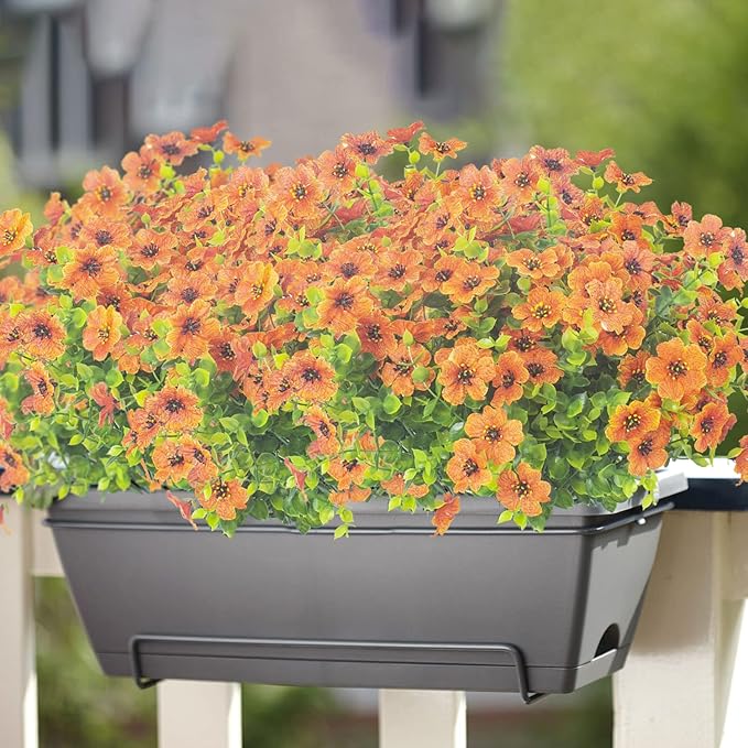 10 Bundles Artificial Flowers Outdoor UV Resistant Fake Flowers No Fade Faux Plants Garden Porch Window Box Decorating (Orange)