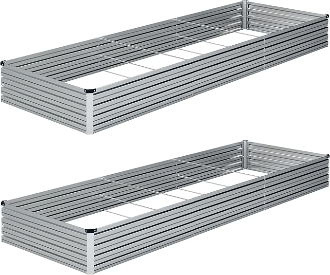 ZUNUDA 10×3×1FT(2PCS) Galvanized Raised Garden Bed Kit, Metal Planter Boxes,Large Outdoor Planters Garden for Planting Vegetables,Flowers,Herbs -Silver