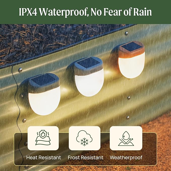 Vego garden Rippled Solar Garden Lights with Auto Sensors Magnetize Securely to Raised Beds, IPX4 Waterproof Outdoor LED Light for Patio & Yard Terra Cotta, 2 Pack