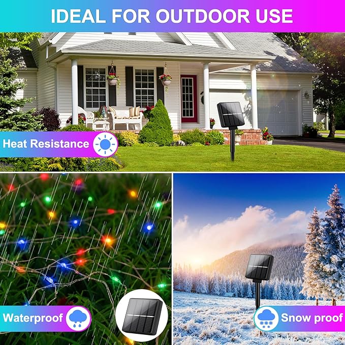 Brightever Solar String Lights, 2-Pack Total 80FT 200LED Solar Fairy Lights with 8 Lighting Modes, Solar Lights Outdoor Waterproof for Patio Christmas Wedding Party Tree Yard Decoration (Multicolor)