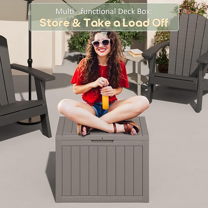 WTFGO 40 Gallon Outdoor Storage Deck Box Waterproof,Garden Tool,Backyard Cushion,Poolside Storage,Small Delivery Boxes for Outside,UV-Resistant & All-Weather,Wood-like Striped Gray