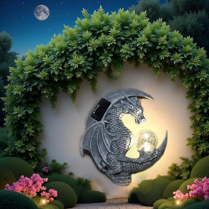 Dragon Tree Hugger Solar Magic Orb Garden Statue Dragon Solar LED Lights Decor Sun Moom for Your Patio Balcony Porch Yard for Mom Grandma
