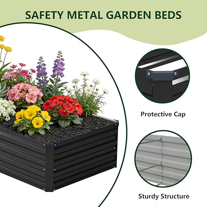 zunatu 8x4x1 ft(2 Pack) Galvanized Raised Garden Bed,Outdoor Planter Box Metal Patio Kit Planting Bed for Vegetables Flowers and Succulents,Black