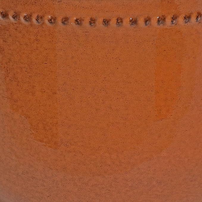 Sunnydaze Michael 14.5" Metal Outdoor Plant Pot Set with Drainage Holes and Rubber Plugs - Chestnut Glaze - Set of 2