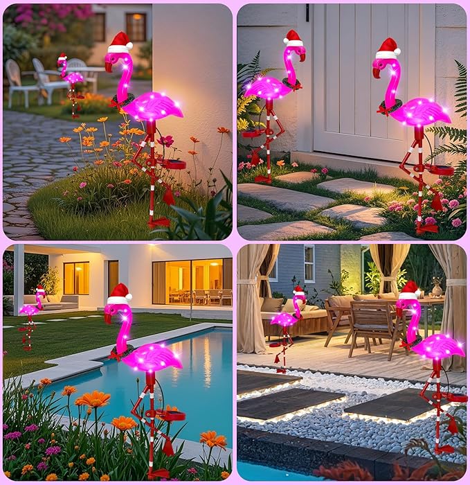 Solar Garden Lights Flamingo Decorations Outdoor Waterproof,2 Packs Solar Flamingo Light Garden Decor,Pink Flamingo Statue Decorative Figurine Lights for Yard Art Patio Porch Lawn