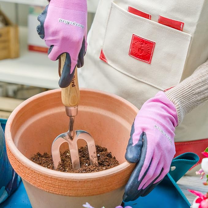 Berry&Bird Gardening Hand Fork, Stainless Steel Hand Weed Fork, Traditional Garden Hand Fork Tool with Ergonomic Ash Wood Handle for Weeding, Digging, Planting and Cultivating