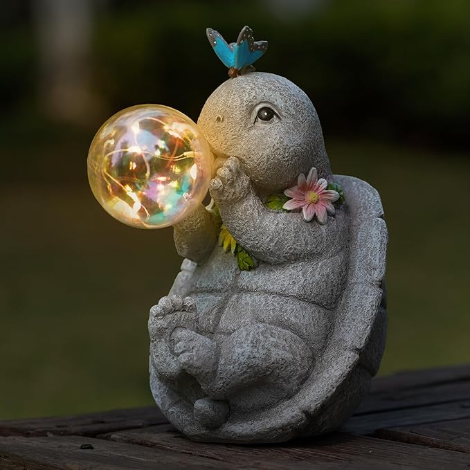 Solar Turtle Statues Garden Decor with Bubble LED Light, Outdoor Tortoise Statue for Patio, Lawn, Yard Gift for Mother's Day, Birthday, Housewarming