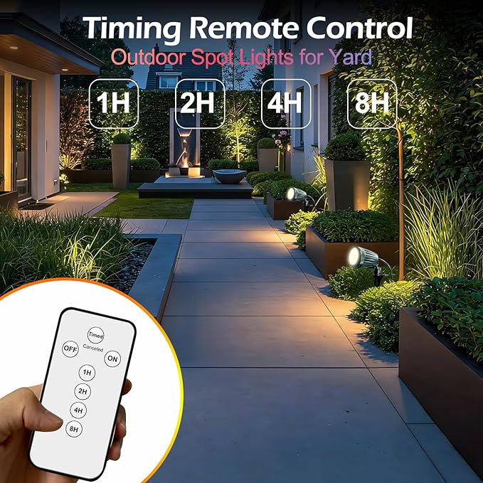 Christmas Spot Lights Outdoor 2 Pack, 120V Plug-in with Timer Remote Control, IP67 Waterproof 6000K Landscape Lighting, 5 Color Lenses (Red, Yellow, Green, Blue, Purple) Yard Decorative Lights