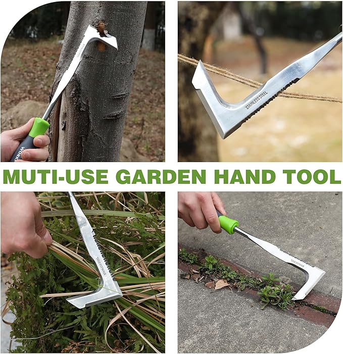 WORKPRO Crack Weeder, 12" Stainless Steel Crevice Weeding Tool with Soft Handle, L-Shaped Side-Walk Weed Puller Spatula, for Garden Lawn Yard Patio Terrace Paving Moss Garden Tool