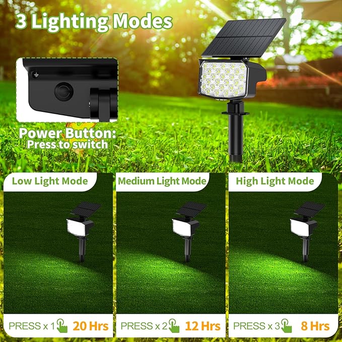 8 Pack Solar Spot Lights Outdoor, Waterproof IP65 Adjustable, 3 Lighting Modes Solar Powered Landscape Spotlights for Yard Garden Pathway(Cool White)