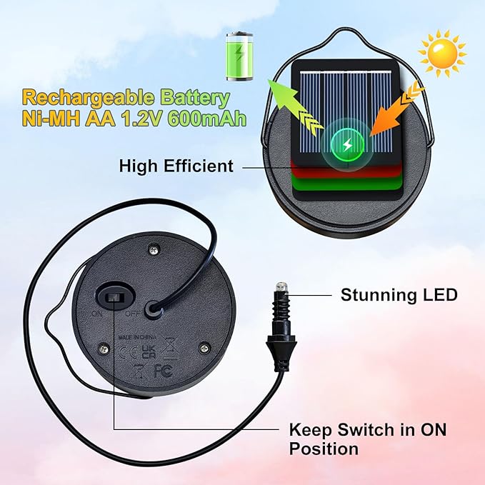2Pack Solar Lights Replacement Parts with Rechargeable Battery AA 600mAh for Solar Garden Lantern Lights, Patio, Yard Halloween Christmas Decorations