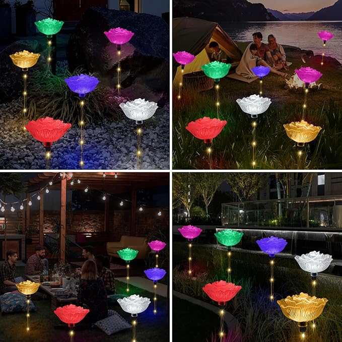 Solar Garden Light Outdoor Waterproof,6PACKS Multicolor Bigger Rose Flowers Lights Lawn Decor,Solar Pathway Rose Lights for Garden,Mom Day,Christmas,Housewarming Gifts Decor