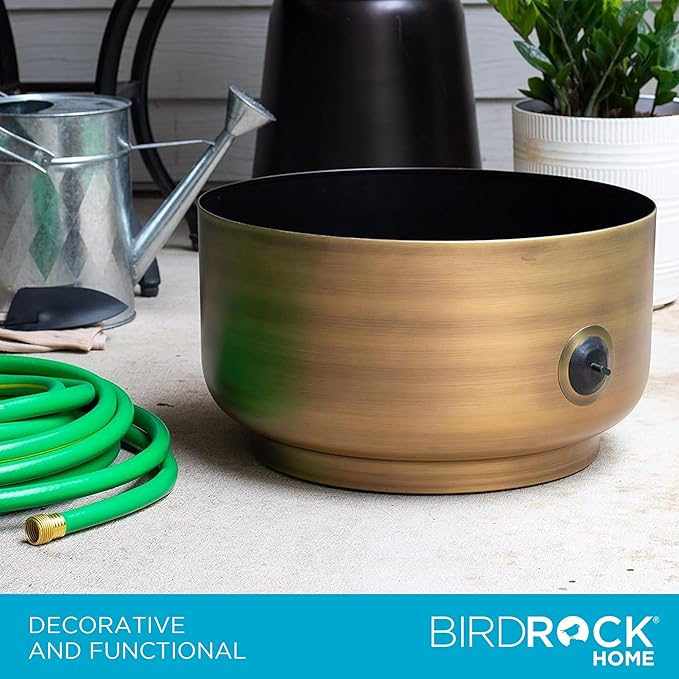 BIRDROCK HOME Decorative Footed Water Hose Holder Pot - Ground Garden Hose Box - Steel - Powdered Coated - Embossed - Steel Metal Hider - Outdoor or Indoor Use (Antique Bronze)