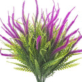10 Bundles Artificial Plants Outdoor Fake Grass with Flowers UV Resistant Greenery Garden Porch Window Box Decorating (Magenta)