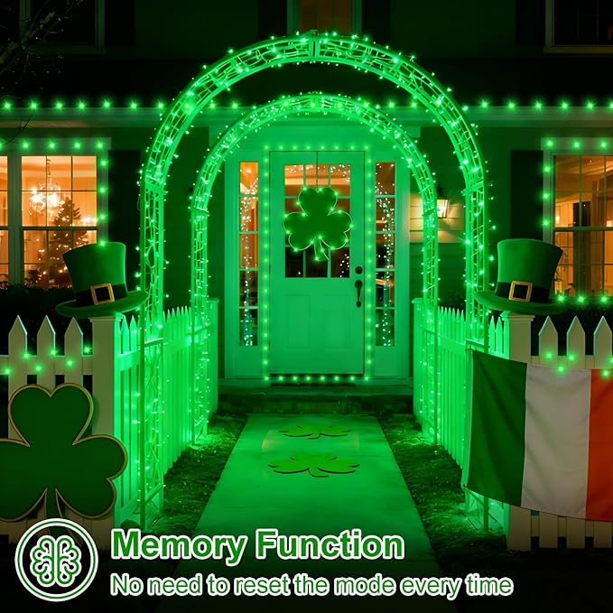 QITONG 4 Pack Solar St. Patricks Fairy Lights, Each 33ft 100 LED Green Christmas String Light Outdoor Waterproof, 8 Modes Silver Wire Twinkle Mini Lights