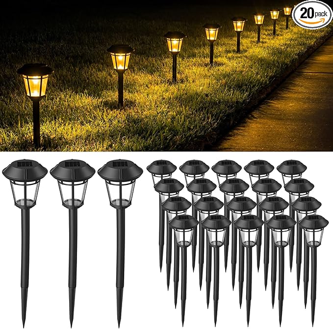 Tuanse 20 Pack Solar Pathway Lights Outdoor - Waterproof LED Bulk Solar Landscape Walkway Lights for Yard Garden Patio Lawn Decoration (Warm Light)