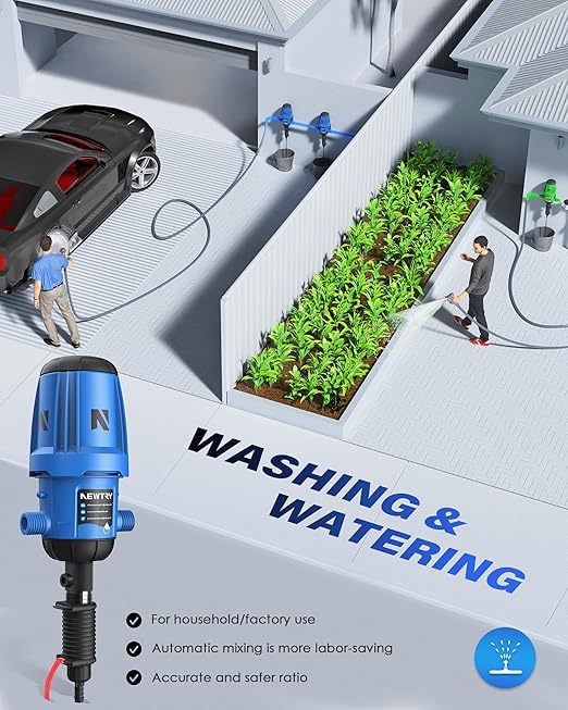 NEWTRY Fertilizer Injector for Drip Irrigation, 0.4%-4% Adjustable Dosing Pump, 3/4'' NPT Water Powered Liquid Doser for Garden, Greenhouse, Irrigation & Hydroponic System, Farm, Grow Tent