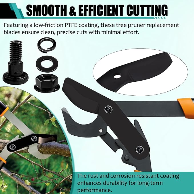 (2-Pack) Alloy Steel Lopper Replacement Blades with Screws Compatible with Garden Loppers – Heavy-Duty Large Pruner Blades for Tree Trimming, Branch Cutting and Gardening Tools – Black
