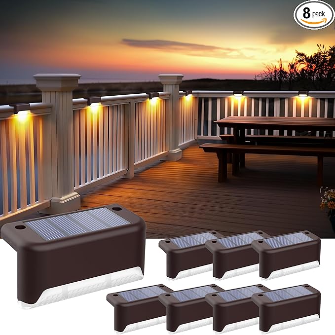 SOLPEX Solar Fence Lights Outdoor, Solar Step Lights Waterproof LED Deck Lights for Stair, Balcony, Railing, Front Porch, Yard, Garden and Patio Decor (8 Pack Warm White)