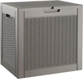 WTFGO 31 Gallon Outdoor Storage Deck Box Waterproof,Garden Tool,Backyard Cushion,Poolside Storage,Small Delivery Boxes for Outside,Lockable Lid,Rattan Grey