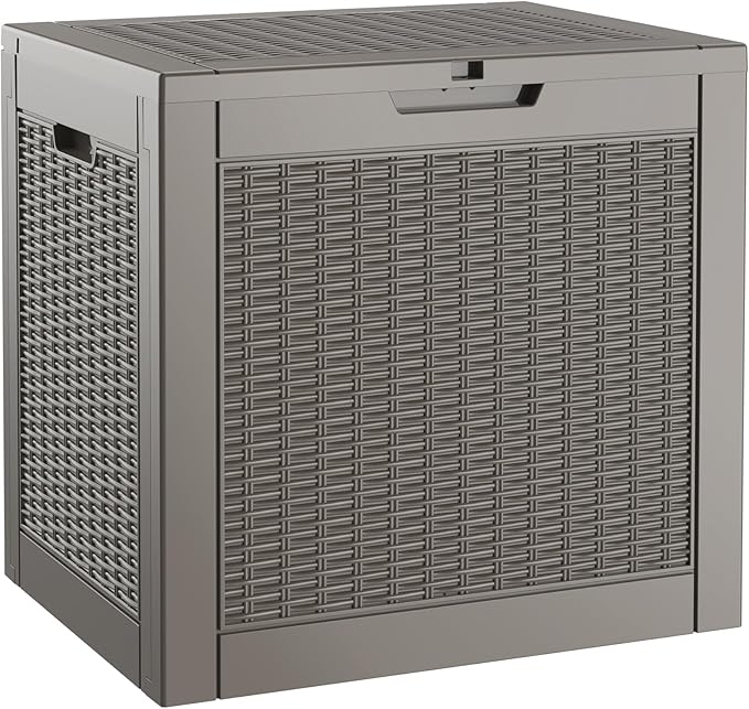 WTFGO 31 Gallon Outdoor Storage Deck Box Waterproof,Garden Tool,Backyard Cushion,Poolside Storage,Small Delivery Boxes for Outside,Lockable Lid,Rattan Grey