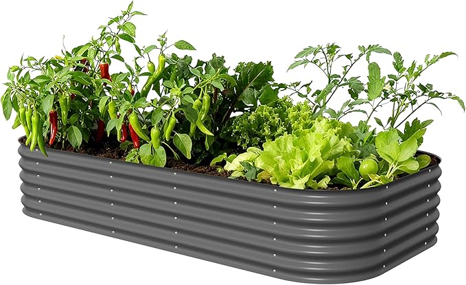 Vego garden Raised Garden Bed Kit, 17" Tall 10 in 1 Modular Raised Garden Beds Kit, Metal Planter Box for Vegetables, Flowers, Herbs, Modern Gray