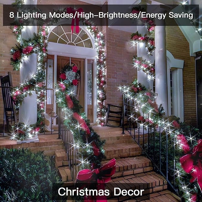 suddus Solar Fairy Lights Outdoor Waterproof, 2 Pack 33ft 100 LED Solar Twinkle Lights, 8 Modes White Solar Christmas Lights for Backyard Trees Patio Deck Garden Birthday Party Wedding Decorations