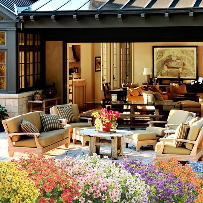 10 Bundles Artificial Flowers Outdoor UV Resistant Fake Flowers No Fade Faux Plants Garden Porch Window Box Decorating (Rose Red)