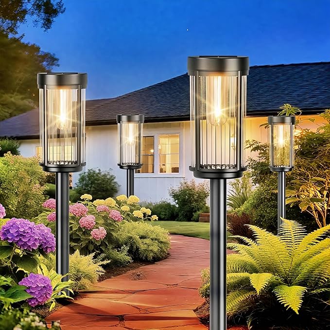 EXCMARK 2 Pack Outdoor Solar Lights Waterproof for Yard Garden Walkway Pathway Lawn Decorative Contemporary Landscape Lighting. (Warm White Light, 2)
