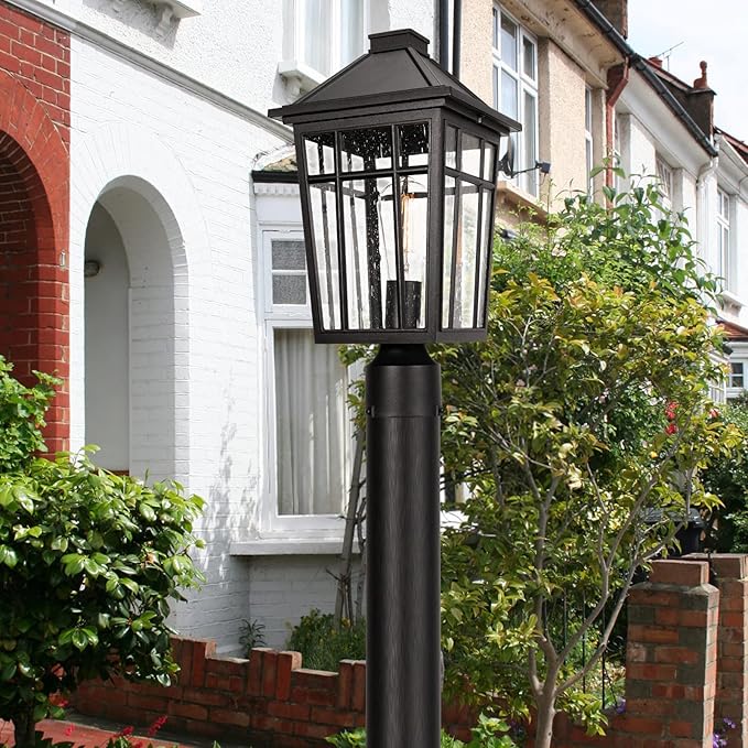 Darkaway Large Outdoor Post Lights Lamp Post Light Fixture, 17inch Waterproof Aluminum Post Lamp with Glass, Fence Deck Lighting for Garden, Patio, Pathway (Large，Black)