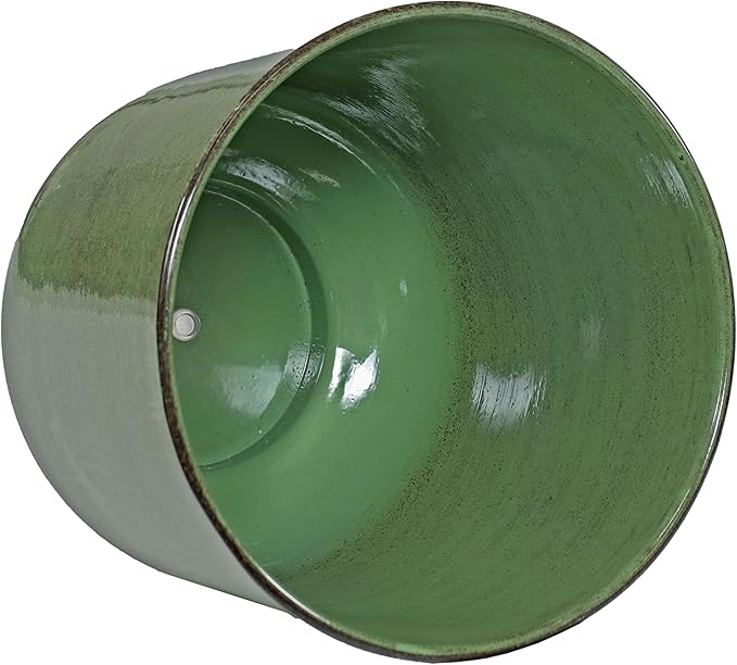 Sunnydaze Vivian 11" Metal Outdoor Plant Pot Set with Drainage Holes and Rubber Plugs - Jade Glaze - Set of 4
