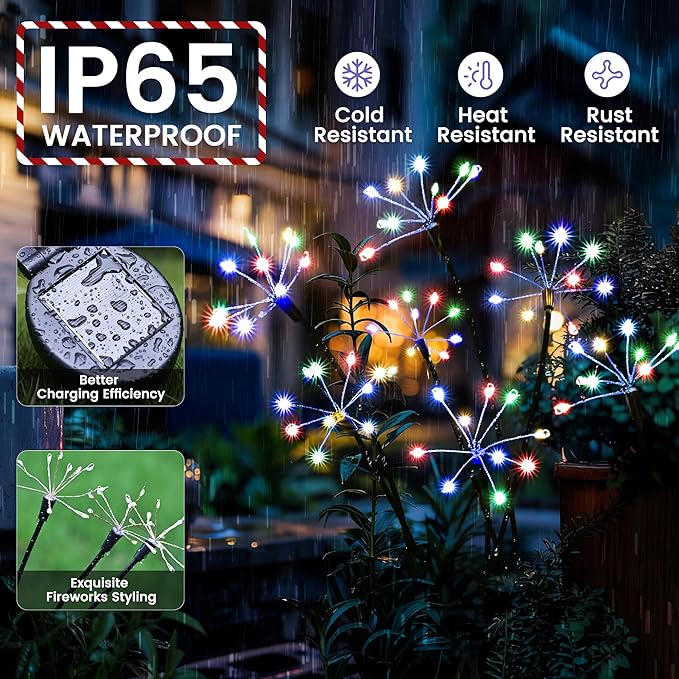 Solar Garden Lights Outdoor, Solar Garden Decor, Solar Fairy Lights, Gardening Supplies, Solar Powered Lights Waterproof for Yard Patio, Fairy Decor Firwork(8 Pack Multi-Colored)