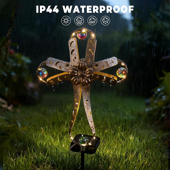 Kaixoxin Solar Power Cross Stake Warm White Color Florals Solar Lights Garden Decor Memorial Gift Cemetery Decoration LED Outdoor Landscape Light