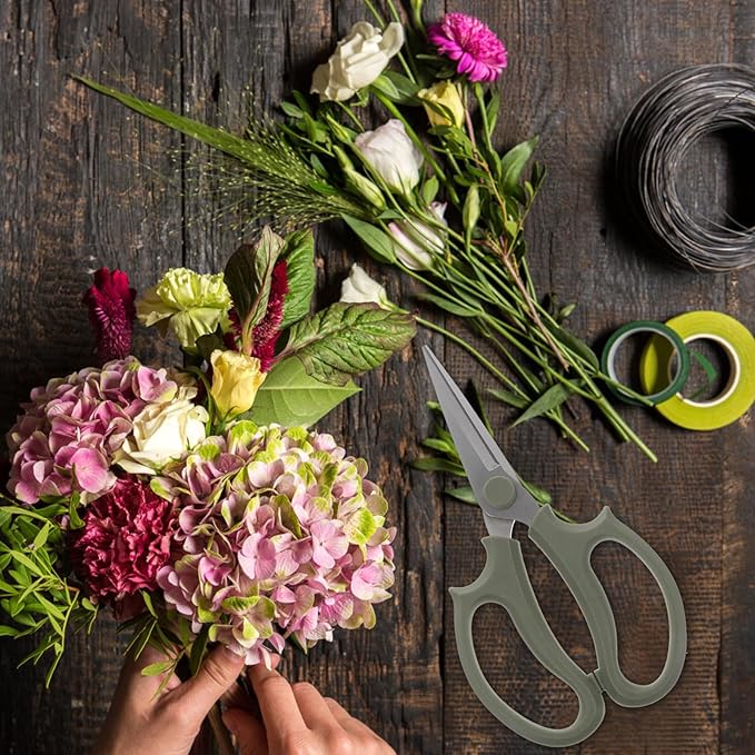 HEMOTON Stainless Steel Flower Shears and Garden Pruning Scissors for Floral Arrangement, Pointed Head Thickened Branch Trimming Tool, Professional Gardening Hand Tool for Flower Shops and