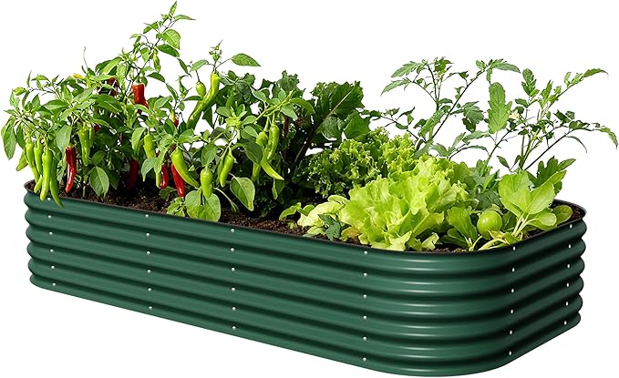 Vego garden Raised Garden Bed Kit, 17" Tall 10 in 1 Modular Raised Garden Beds Kit, Metal Planter Box for Vegetables, Flowers, Herbs, British Green