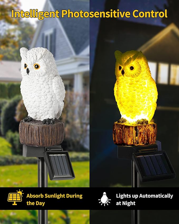 iStatue Owl Solar Decorative Garden Stake Lighting, Waterproof Cute Animal Outdoor Figurine Lights Ornament Statue Decor for Pathway, Patio, Lawn Housewarming (Owl)