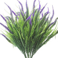 10 Bundles Artificial Plants Outdoor Fake Grass with Flowers UV Resistant Greenery Garden Porch Window Box Decorating (Purple)