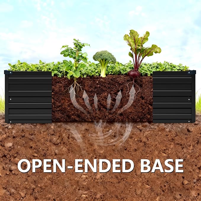 Vengarus 2 Pack 12x4x1FT Galvanized Raised Garden Bed Kit, Outdoor Metal Planter Box for Vegetables, Rectangular Steel Container, Easy Assembly (Black)