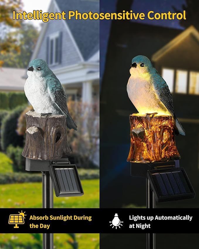 iStatue Bird Solar Decorative Garden Stake Lighting, Waterproof Cute Animal Outdoor Figurine Lights Ornament Statue Decor for Pathway, Patio, Lawn Housewarming Gifts (Bird)