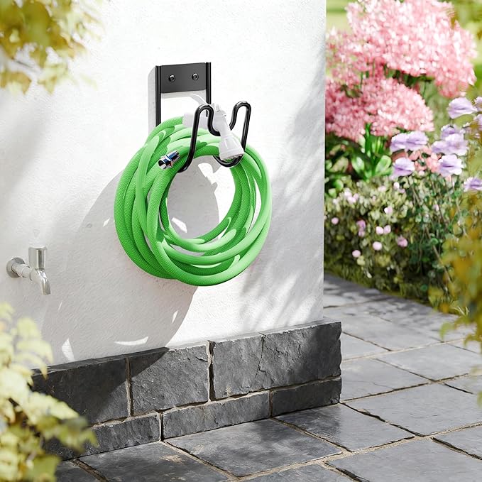 Josmimic Black Metal Garden Hose Holder - Wall Mounted Water Hose Holder - Hose Hanger Heavy Duty for Water Hose Extension Cords Vacuum Hose (2 Pack)