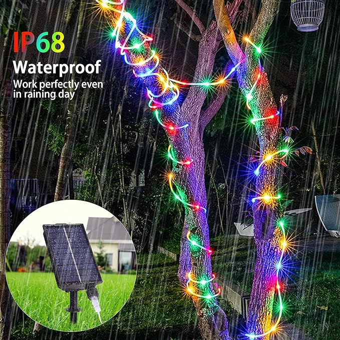 33FT Solar Rope Lights Outdoor Waterproof, 18 Colors Changing Fairy String Light USB & Solar Powered with Remote, 100 LEDs Multicolor Trampoline Light Rope Lighting for Outside Christmas Party