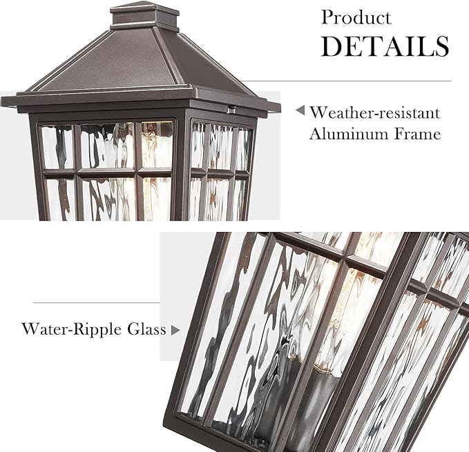 Darkaway Outdoor Post Lights Lamp Post Light Fixture, Waterproof Aluminum Housing with Water Ripple Glass, Fence Post Deck Lighting for Garden Patio Pathway