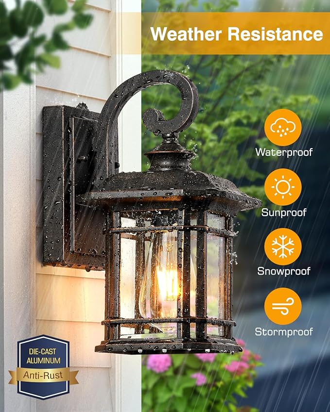 VIANIS Exterior Lighting Fixtures Dusk to Dawn, 2 Pack Outdoor Light Fixture, Oil Rubbed Bronze Porch Lights with Seed Tempered Glass, Outside Lights for House, Garage, Doorway, Patio