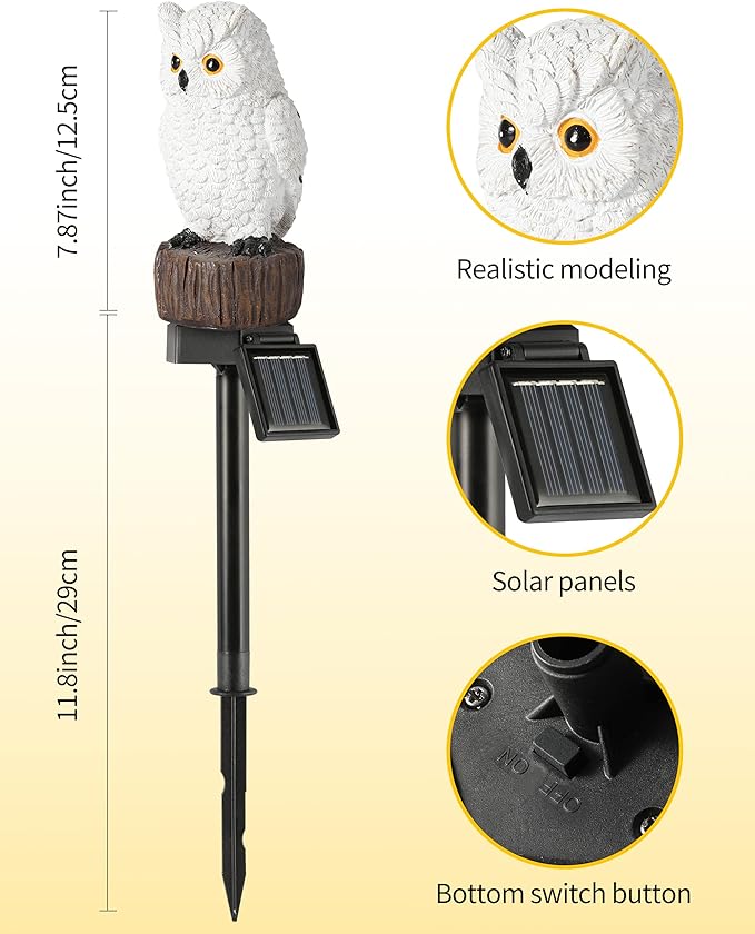 iStatue Owl Solar Decorative Garden Stake Lighting, Waterproof Cute Animal Outdoor Figurine Lights Ornament Statue Decor for Pathway, Patio, Lawn Housewarming (Owl)