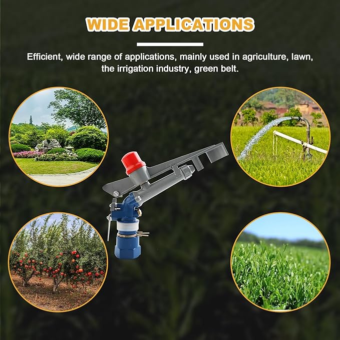 1.0" Agriculture Farm Irrigation Sprinkler Lawn Sprinkler Irrigation Spray Gun Large-Area Watering Spray 360° Rotary Farm Lawn Garden Irrigation, Pack of 2